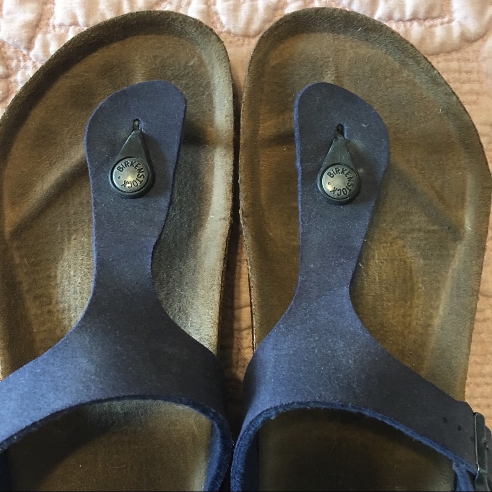 🩴Summer CLEAR-OUT Sz 9 Navy Leather Birkenstock Gizeh Cork Footbed Sandals - Picture 2 of 3